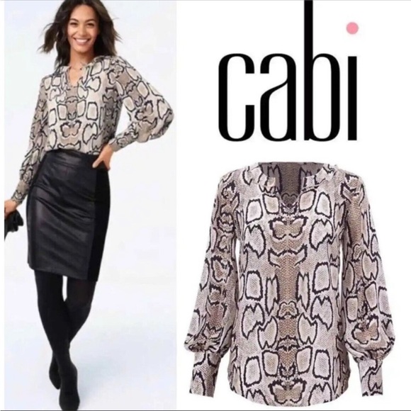 CAbi Tops - Cabi #3759 Serpentine Long Sleeve Snakeskin Print Blouse